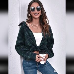 New XL Button Up, Plaid Green Women's Top